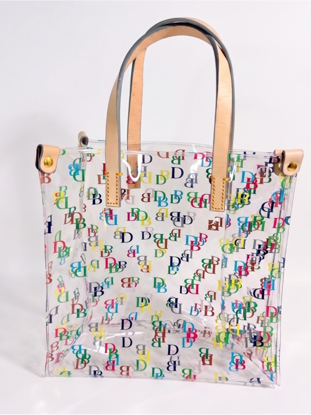 Dooney & Bourke Clear Multicolor Logo Tote with Natural Leather Handles